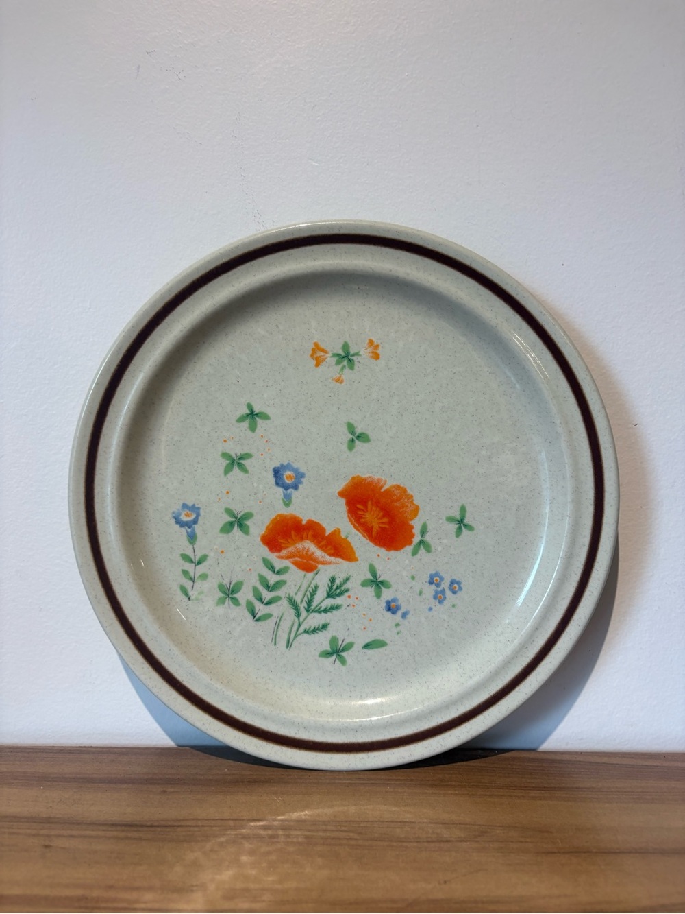 Stoneware Floral Ceramic Plates set of 6 with Orange Poppy Motif